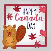 Beaver with frame and Canadian maple leaves  vector