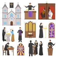 conjunto de personajes religiosos e iglesias. vector