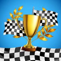 Golden trophy with checkered flag vector