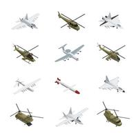 conjunto de aviones militares isométricos vector