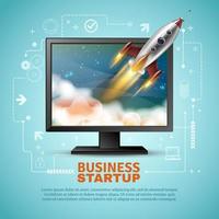 Business startup banner template with a rocket launching  vector