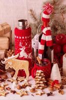 Christmas decorations - cookies, apples, spices, mulled wine. photo