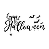 Happy Halloween font design with spider webs, bats vector