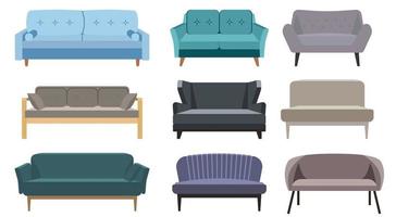 Collection of sofas in flat style vector