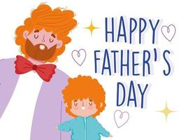 Happy fathers day. Curly hair dad and son vector