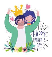 Dad with crown carrying daughter on shoulders vector