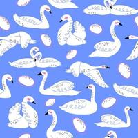 Swan and egg doodles seamless pattern