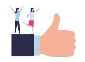 Businesswomen standing on a thumbs up vector