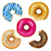 Set of realistic eaten donuts  vector