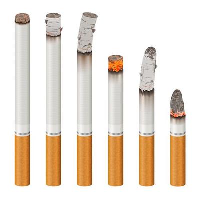 Set of realistic cigarettes burning