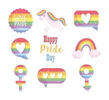 feliz día del orgullo lgbti conjunto de iconos vector