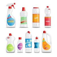 Cleaning product realistic bottle set vector