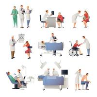 Set of doctors and nurses with patients  vector