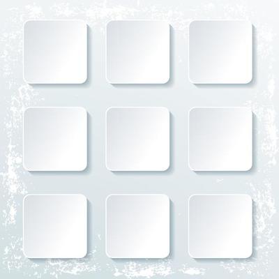 Empty square buttons with shadow isolated on grunge