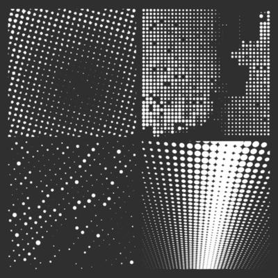 Halftone white patterns isolated on a black