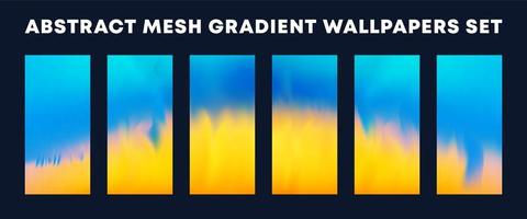 Set of blue yellow mesh gradient wallpapers vector