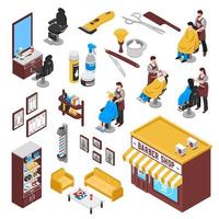 Isometric barbershop and hairdressing salon set vector