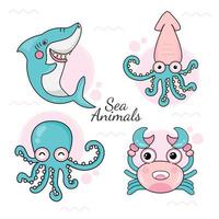 Cute sea animals set vector