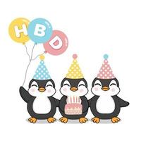 pingüinos lindos felices celebrando cumpleaños vector