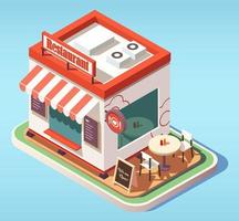 Isometric small cafe or restaurant with outside tables vector