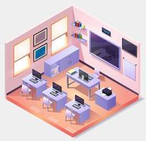 Isometric empty computer classroom vector