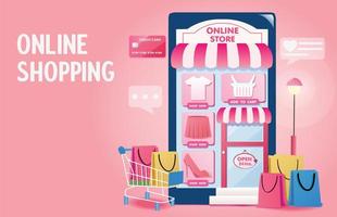 Flat design online shopping landing page vector