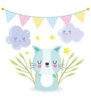 Cat clouds bunting celebration vector