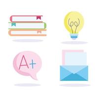 Stack of books, letter, bulb, grade icons vector