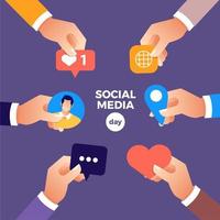 Social Media Day Hands Holding Icons Design vector