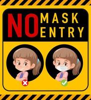 No Mask, No Entry Warning Sign with Cartoon Character vector