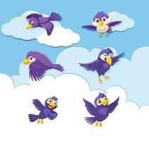 Set of Bird Character on Sky Background vector