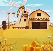 Farm Scene in Nature with Barn and Windmill  vector