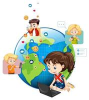 Children with Social Media Elements on Earth Globe vector