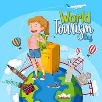 World Tourism Day with Tourist and Famous Landmarks vector