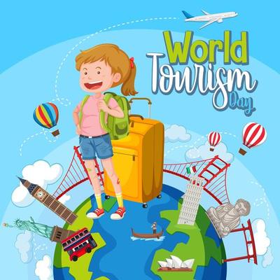 World Tourism Day with Tourist and Famous Landmarks