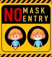 No Mask, No Entry Warning Sign with Cartoon Character vector