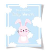 Plantilla de tarjeta de baby shower con lindo conejo rosa vector