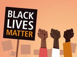 Black lives matter on banner with fists  vector