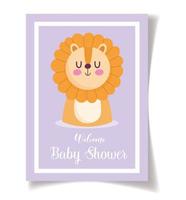 Plantilla de tarjeta de baby shower con adorable leoncito vector