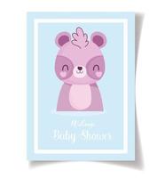 plantilla de baby shower con mapache bebé vector