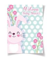 Baby shower card template with rabbit and flowers  vector