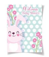 Baby shower card template with rabbit and flowers  vector