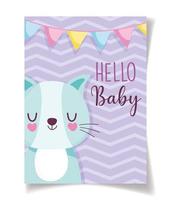 Plantilla de tarjeta de baby shower con gato y banderas vector