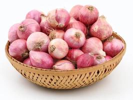 Basket of red onions photo
