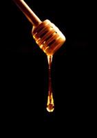Honey stick with flowing  over dark background close up