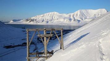 An old abandoned coal mine and coal ropeway in the Svalbard.