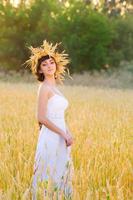 Woman on wheat field photo