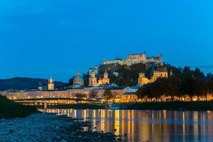 Twilight view of Salzburg old town, Austria