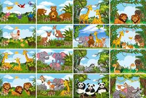 Set of animals in nature scenes vector