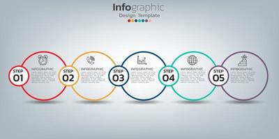 Infographic template design with 5 color elements vector